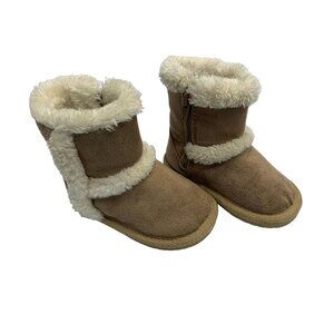 Teeny Toes Girls Infant Baby Size 3 Zip SIde Faux Suede Ankle Boots Bootie Tan F